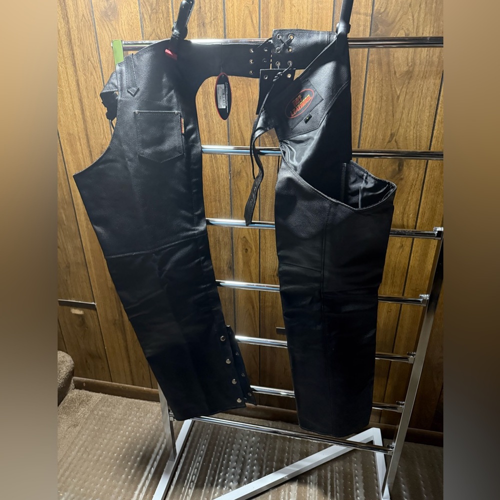 Hot Leathers Black Leather Chaps New. Never worn. Size Large.